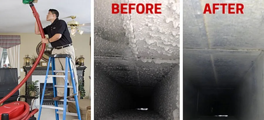 Air duct before and after cleaning
