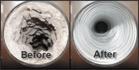 Dryer vent before and after cleaning