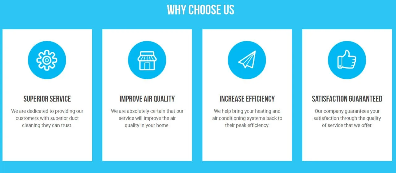 Why choose us: superior service, improve air quality, increase efficiency, satisfaction guaranteed